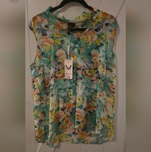 Aurora V Neck Floral Tunic Top Nwt, Large